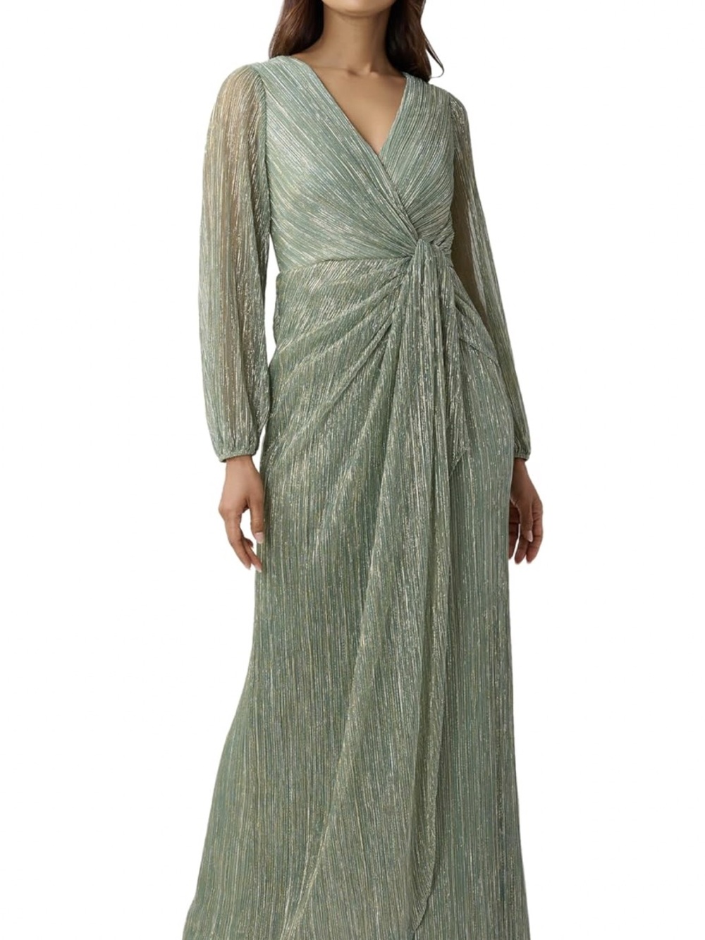 Sage Metallic Wrap Maxi Dress - Adrianna Papell